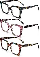 Vista 2 de KoKoBin Paquete de 3 elegantes lentes de lectura estilo Oprah con marco cuadrado para mujer, bloqueo de luz azul, cómodos lectores