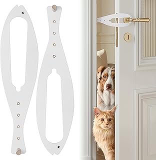 Cat Door Latch, 2 Pcs Cat Door Stopper Pet Door Latch to Keep Dog Out of Litter Box and Food, Door Prop for Cat with 5 Adjustable Size Strap 2.5-6" Wide, No Measuring, Easy to Install, White