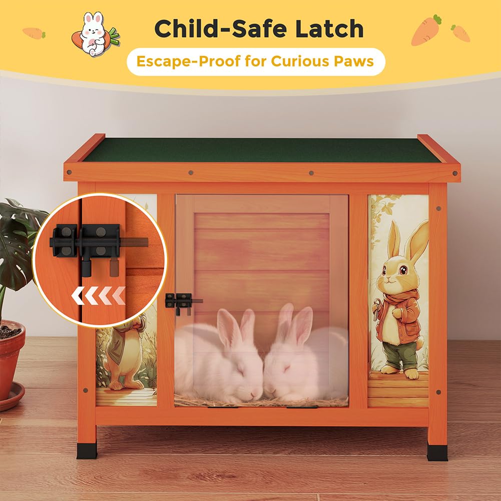 COZIWOW 24 Inch Rabbit Hutch Outdoor, Weatherproof Cat House, Bunny Cage Indoor with Non-Slip Ramp, Portable Wooden Shelter for Rabbits, Feral Cats, Chicken, Duck & Other Small Animals (Orange)​ - image 6