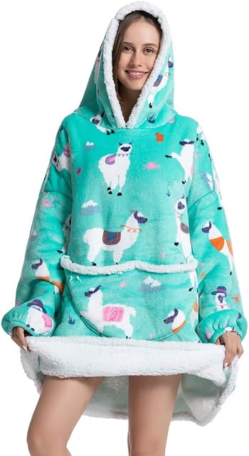 AUTUCAU Thicken Super Warm Oversized Hoodie Blanket for Women Sherpa Wearable Blanket Snuggle Sweatshirt for Adult and Kids