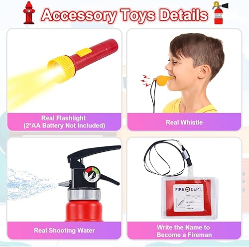 Miniatura 4 de Disfraz de bombero para niños, 10 piezas de disfraz de bombero con accesorios de juguete, juguetes de juego de rol de bombero, ropa de disfraz de