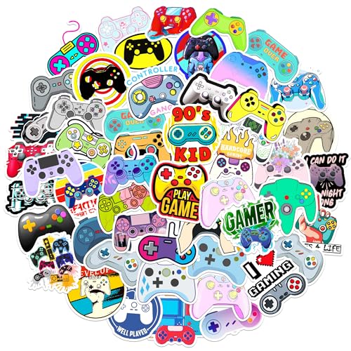 50 autocollants manette gamer imperméables PVC brillant 5-6cm pour bouteilles laptops