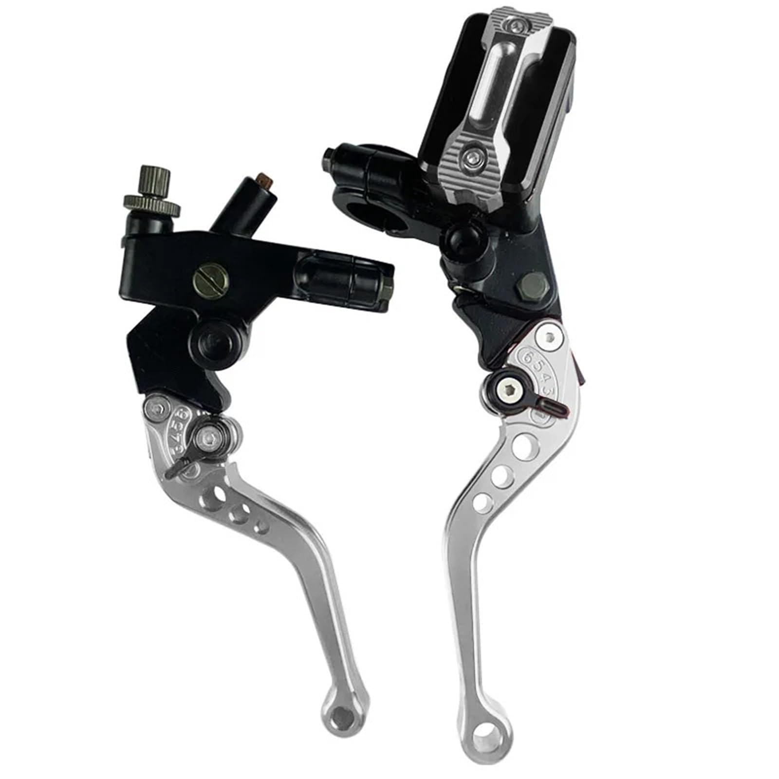 Motorrad-Kupplungshebel CNC-gefräster 7/8" (22 mm) Universal-Motorrad-Bremszylinder für mit Hebel, Kabel und Kupplungsflüssigkeitsbehälter(Silvery A)