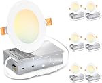 LVWIT 3 Inch Pot Lights with Junction Box, 7W 550 Lumens Dimmable, IC Rated Retrofit LED Recessed Lighting, 6 Pack (2700K/ 3000K/ 3500K/ 4000K/ 5000K- 5CCT)