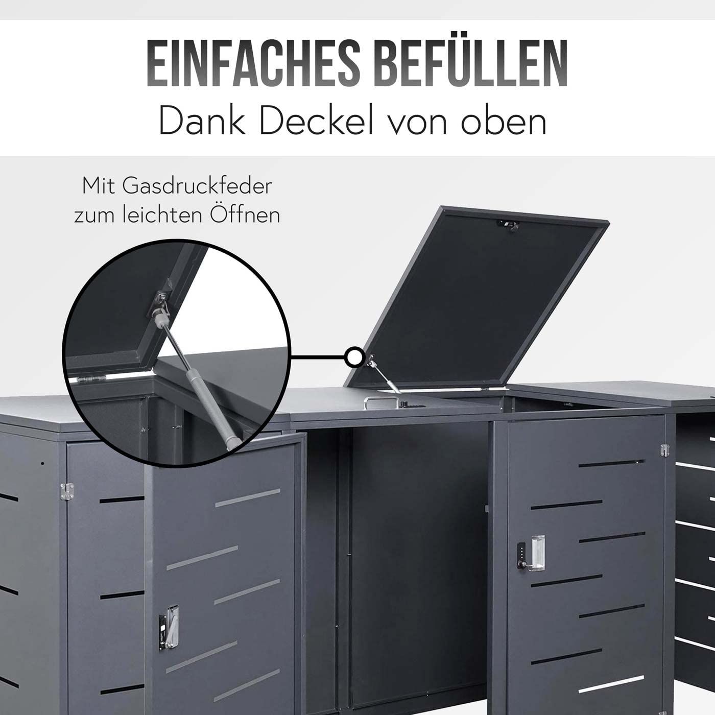 4er-Mülltonnenverkleidung HWC-E83, Mülltonnenbox Mülltonnenabdeckung, erweiterbar 117x263x80cm - anthrazit, Stahl 108kg
