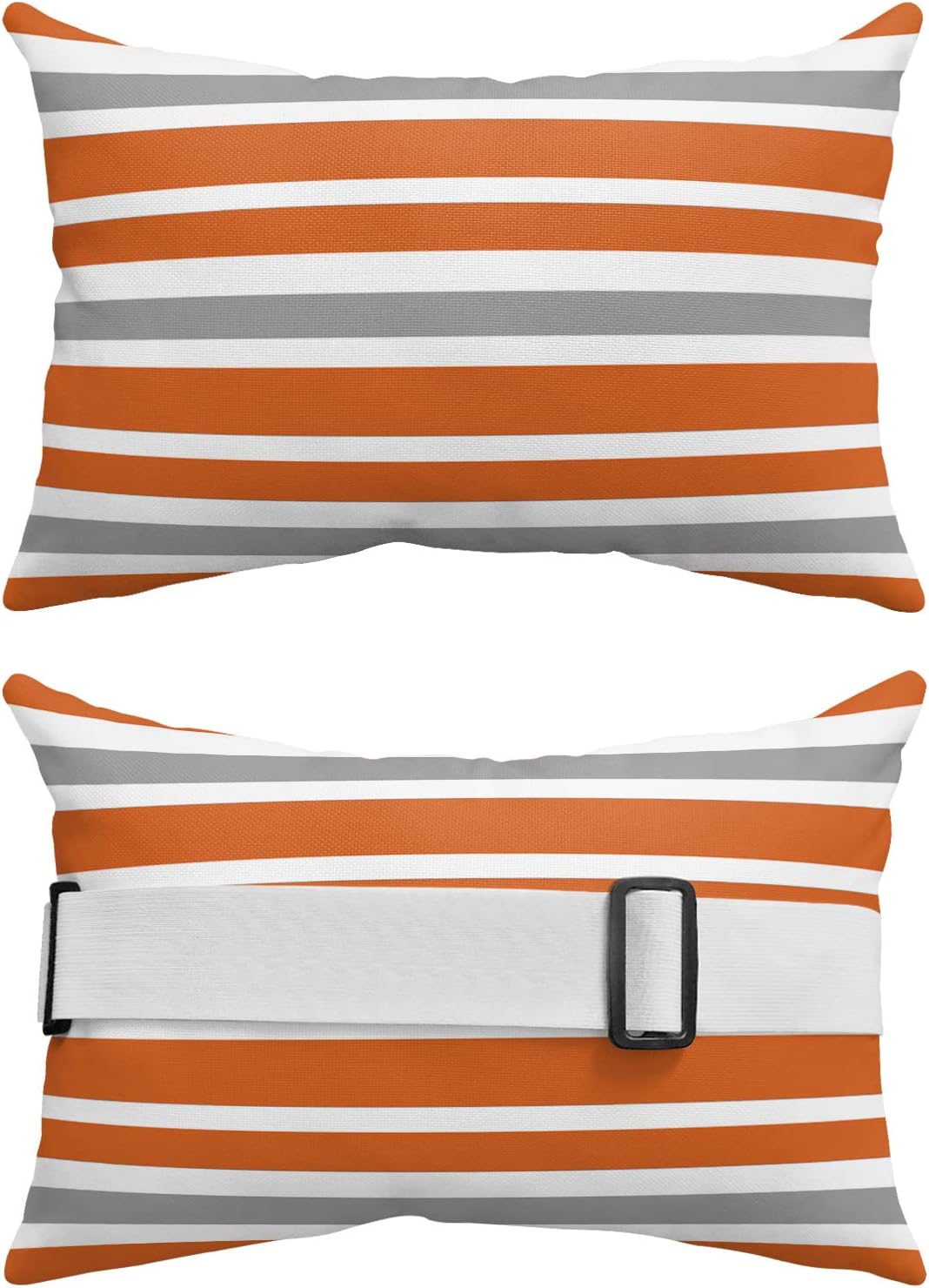 T&H XHome Outdoor Pillow for Chaise Lounge Chair, Simple Geometric Stripe Pattern Waterproof Headrest Pillow Lumbar Pillows with Adjustable Elastic Strap for Beach, Poolside, Patio, Office (2 Pack)