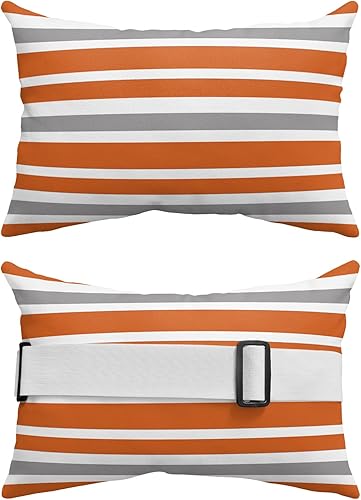 Miniatura 2 de T&H XHome Almohada de exterior para tumbona, diseño geométrico simple de rayas, impermeable, almohada lumbar con correa elástica ajustable para