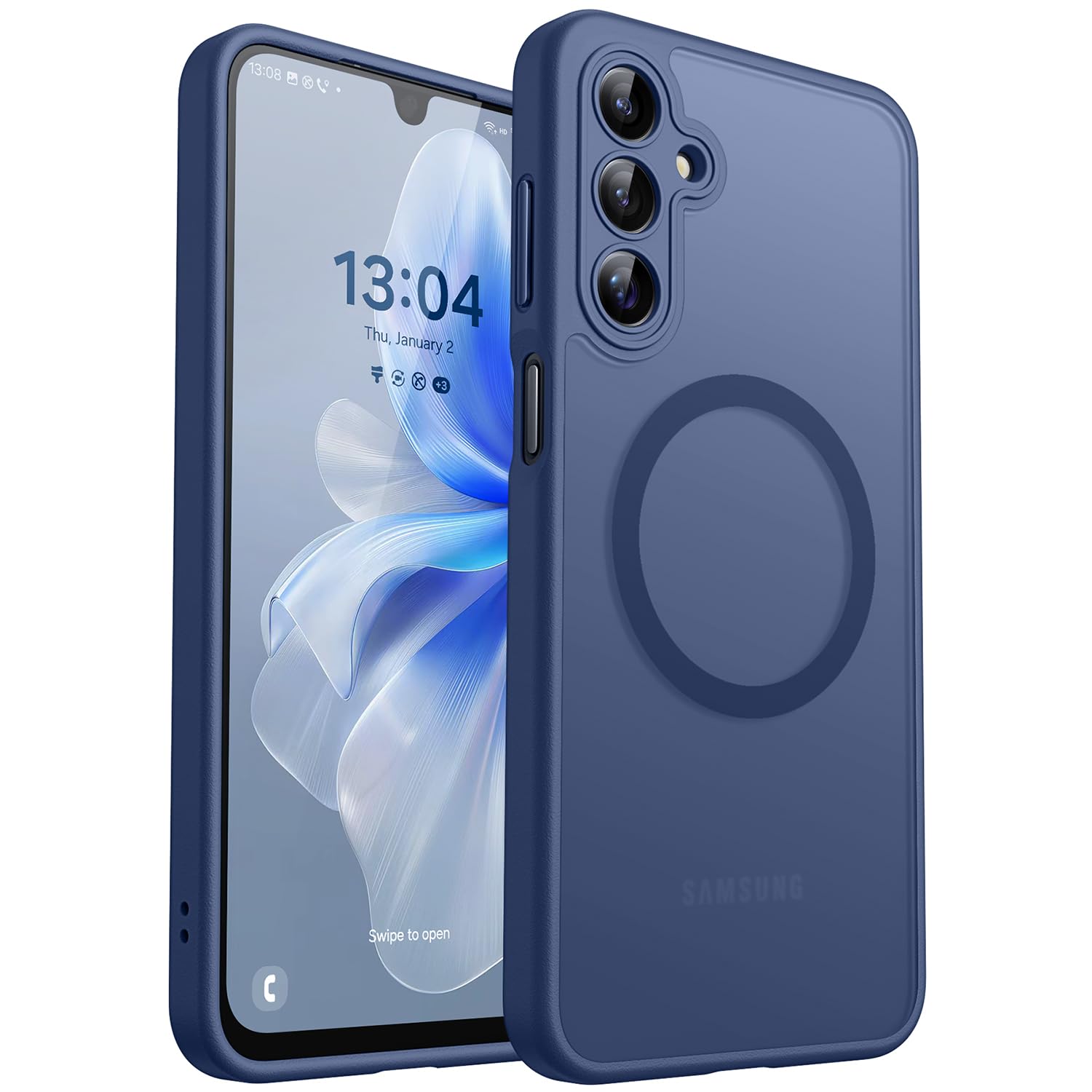 CANSHN für Samsung Galaxy A16 Hülle mit Kameraschutz für Magsafe (TOP Militärschutz & Magnetkraft) Extrem Haltbarkeit Handyhülle A16 Case - Transluzente Matt Dunkelblau