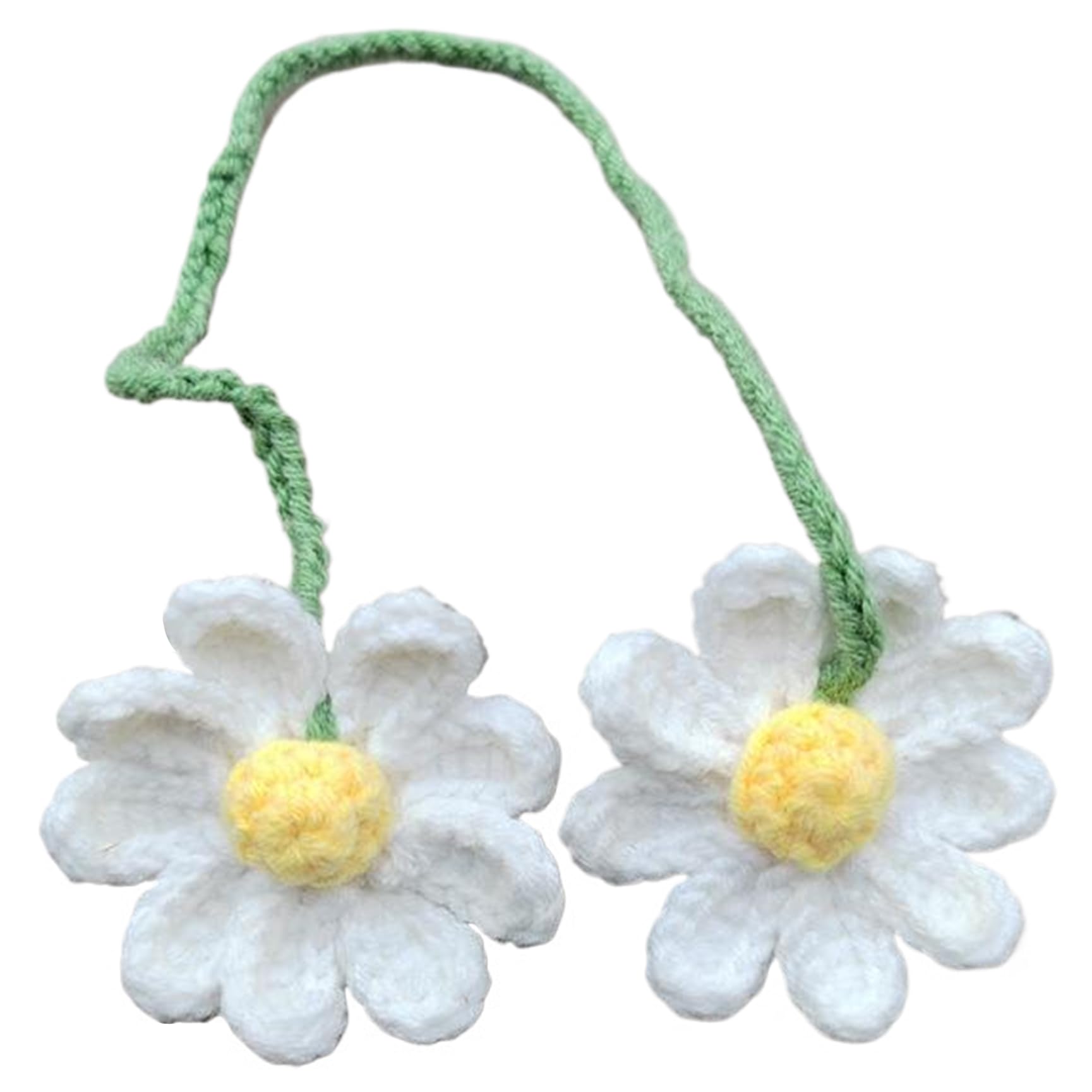 Cute Crochet Daisy Car Decor Hanging Plant, Knitted Flower Ornament for Rear View Mirror, White for Car Interior Window Decor