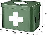 Vista 10 de Caja de medicamentos Flexzion, botiquín de farmacia para el hogar, 33 x 21 x 19 cm, almacenamiento de medicamentos de metal para emergencia, Rosa