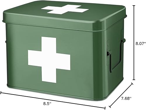 Miniatura 10 de Flexzion Caja de medicamentos, caja de farmacia doméstica, 13.0 x 8.3 x 7.5 in, almacenamiento de medicamentos de metal para emergencias, gabinete