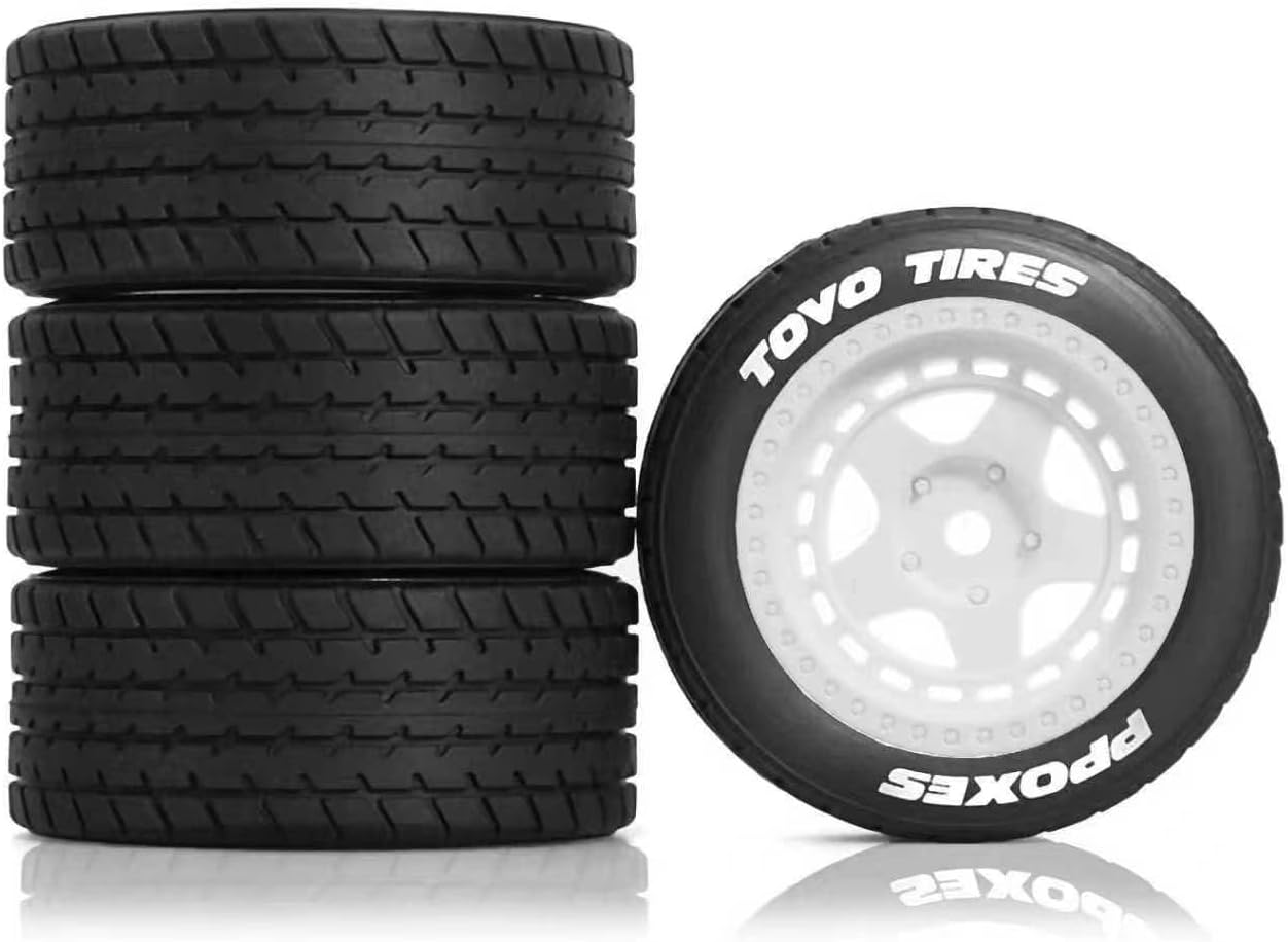 OD:60mm 1/10 1/14 RC Rally Car Tire Multi-Purpose Drift Tire For 1/10 Tamiya M/MB/XM M01 M02 M03 M04 M05 M06 M07 MF-01X M-08R Series Models and All Brands of 1/14 RC On-Road Cars /4pcs (W246C White)