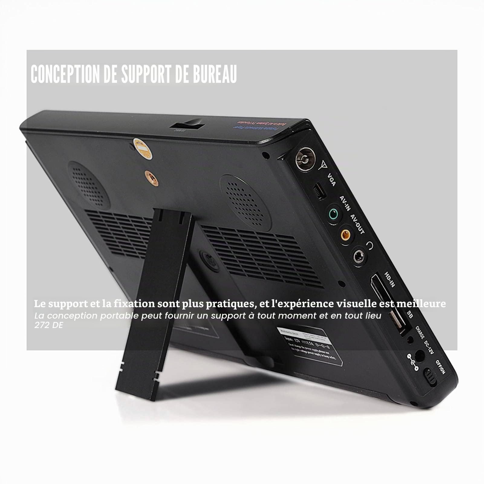 10 Pouces TV Portable, Téléviseur Enregistreur Portable avec USB PVR 1080P HD Téléviseur avec Télécommande pour Chambre, Cuisine, Caravane, etc.