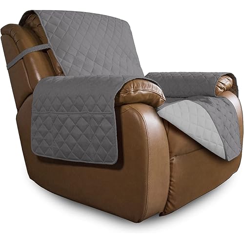 Easy-Going Oversized Recliner Cover Reversible Couch Cover Sofa Cover for Living Room Water Resistant Furniture Protector with Elastic Straps for Pets Dog (Oversized Recliner, Gray/Light Gray)
