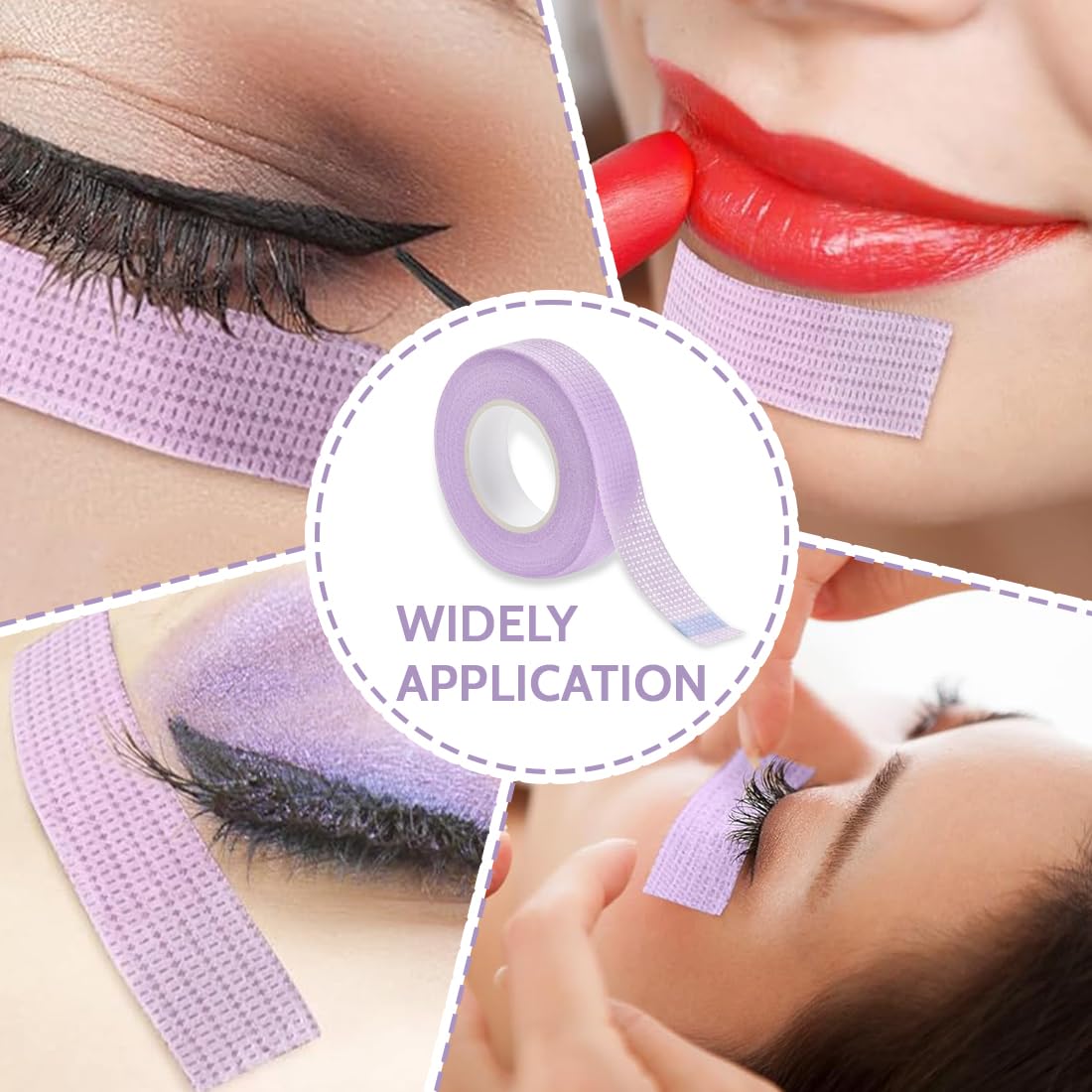3 Piezas Cinta cosmética, Cinta de Tela Transpirable, Cinta Cosmética de Sombras Precisa, Accesorio de Maquillaje para Maquillaje de Ojos, Cejas y Extensiones de Pestañas 1,25cm x 9m(Morado)