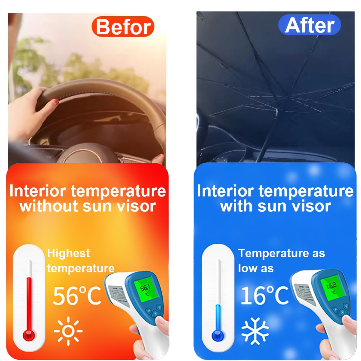 LELYFIT Parasol Parabrisas Delantero Coche Plegable Barra Ajustable Protección UV Solar 140 x 80 cm