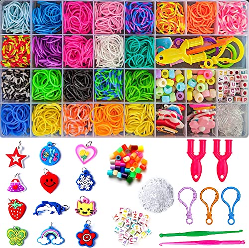 Befol Kit Bracelet Elastique 2500 Pièces Élastiques Bandes en Caoutchouc Kit Loom Bands Elastiques Kit de Métier à Tisser Bracelets Élastiques Rubber Loom Bands Kit pour le Bricolage