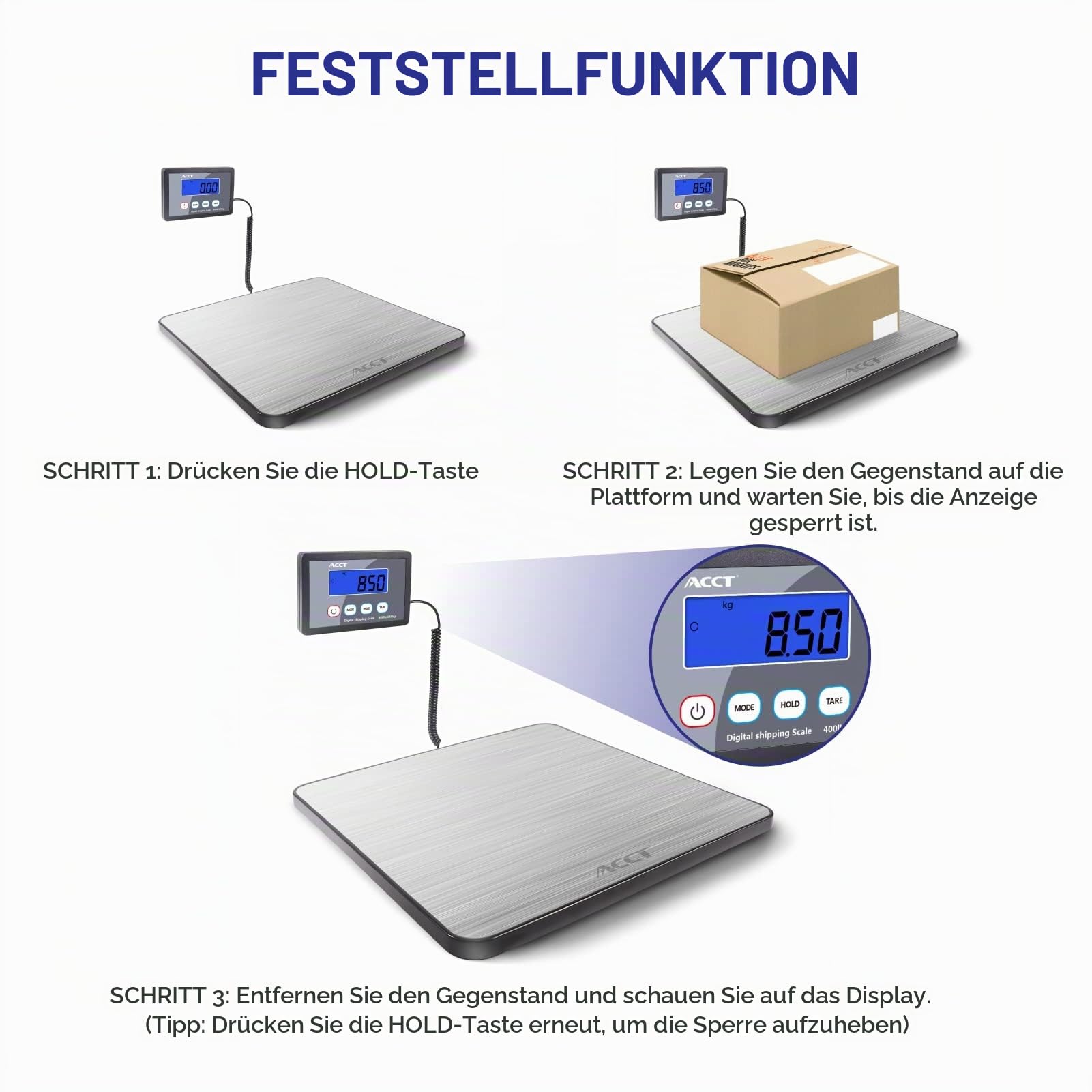 Paketwaage, 400 lb/1 oz, digitale Briefwaage mit Halte-/Auto-Off-/Tara-Funktion, digitalwaage für Pakete/Haustiere/Gepäck/Büro, gepäckwaage, Batterien und USB-Kabel im Lieferumfang enthalten