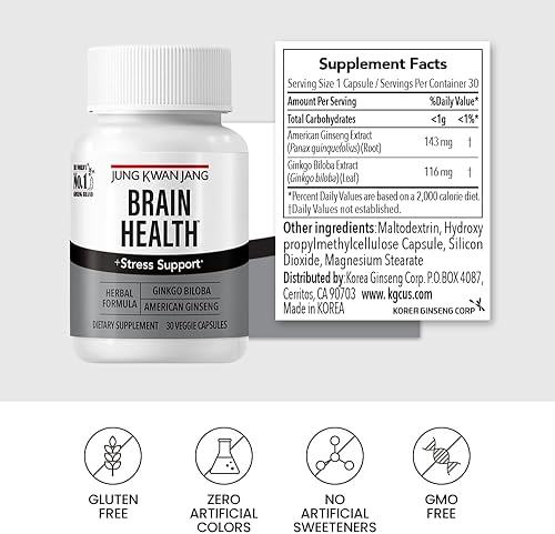 Miniatura 2 de JungKwanJang Ginkgo Biloba Suplementos con ginseng americano para fórmula de salud cerebral, memoria extra fuerza, refuerzo de enfoque, promueve la