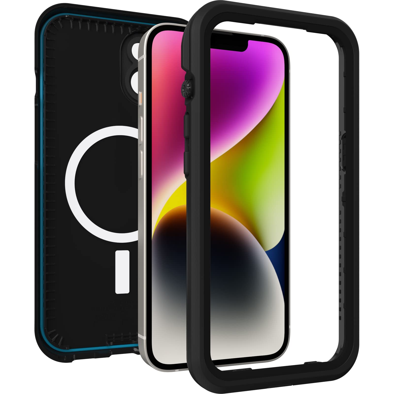 Otterbox Funda para iPhone 14 con MagSafe, Fre, Resistente al Agua (IP68), Golpes, Fina y Elegante con Protector de Pantalla Integrado, Testada 5X con estándares Militares anticaídas, Negro