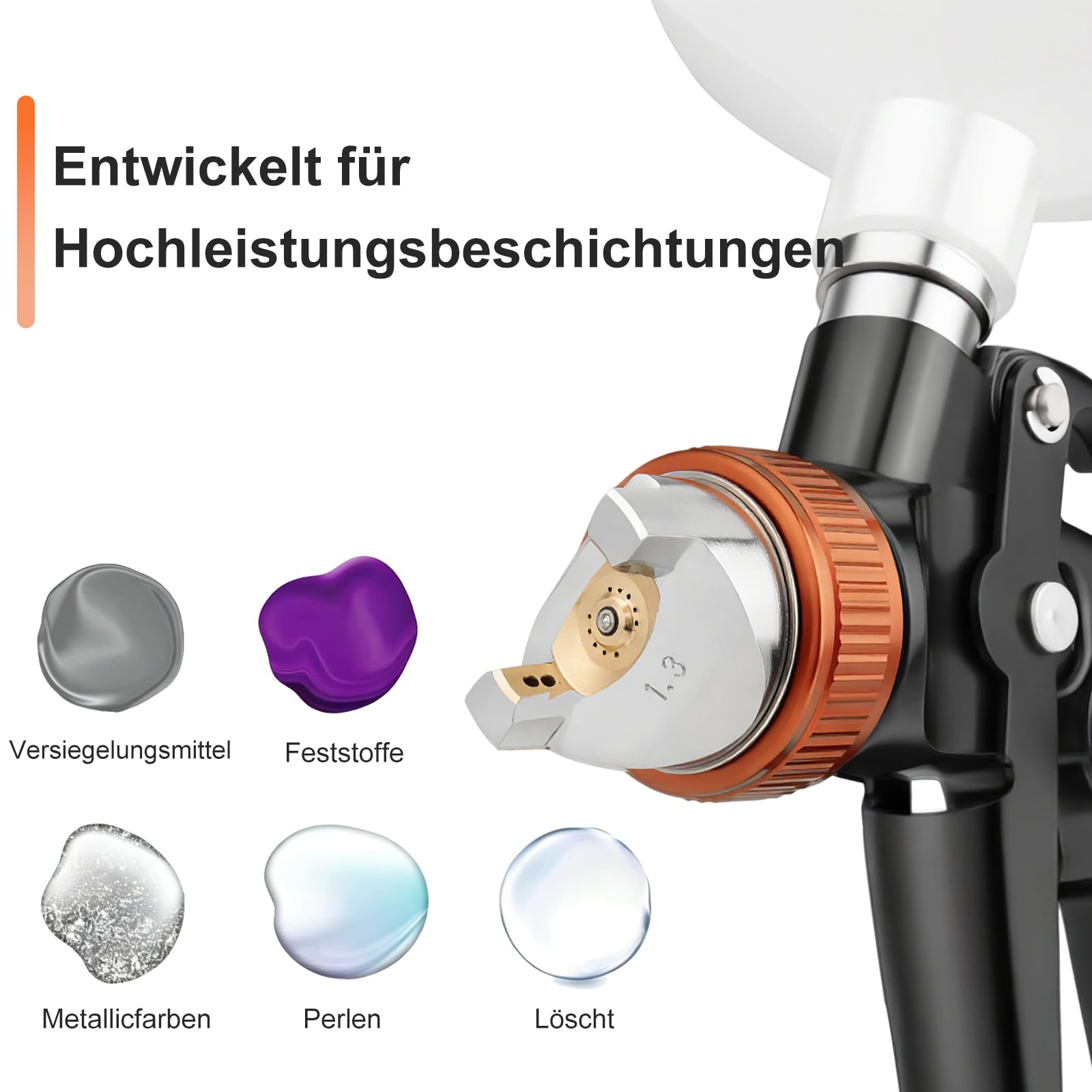 819C HVLP Lackierpistole Spritzpistole mit 3 Düsen 1,3mm 1,7mm 2,0mm Profi Farbsprühsystem Spraypistole mit 600ML Plastikbecher Mit Luftdruckregler für Autos und Zuhause