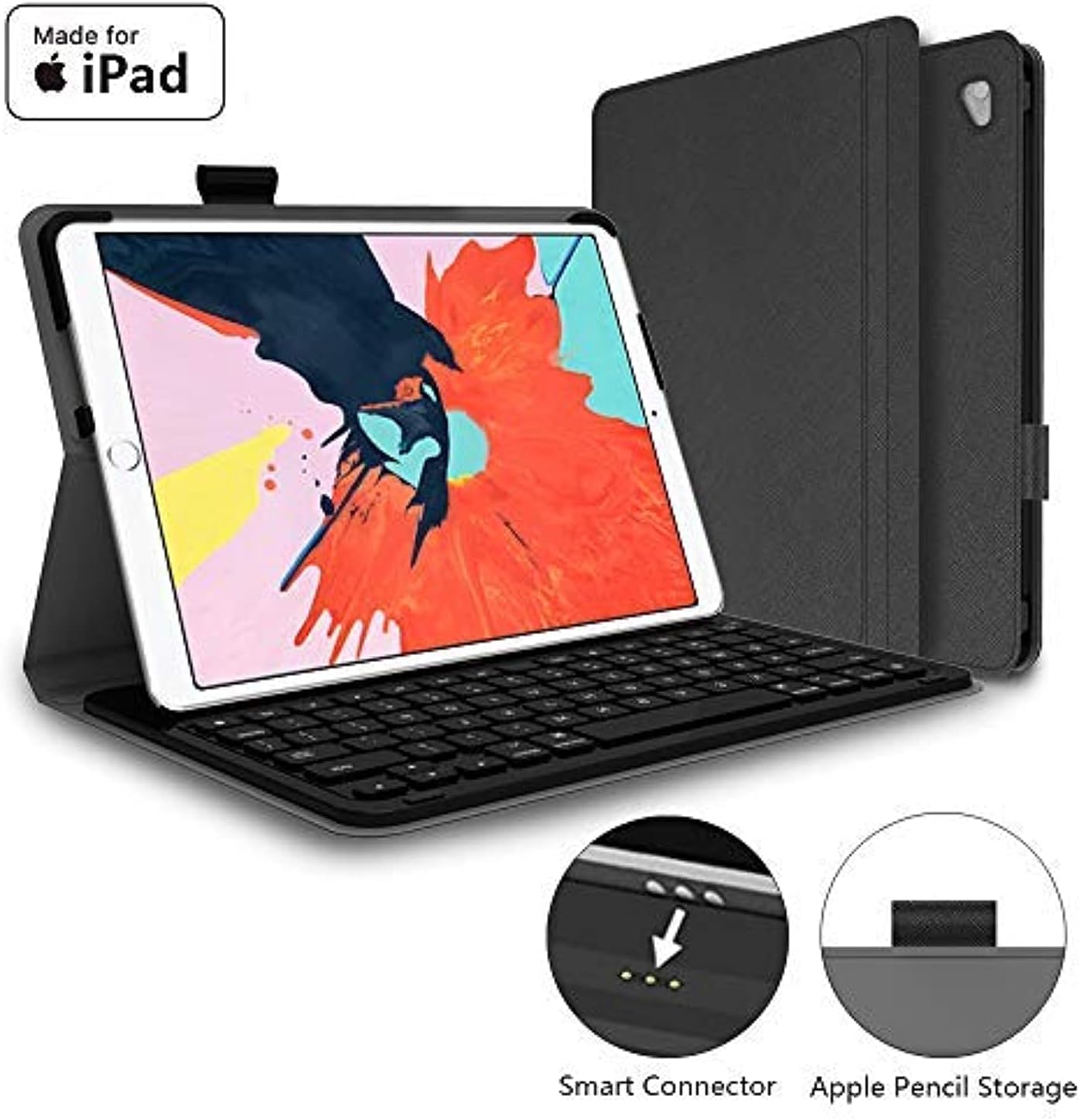 Mangotek iPad Pro Keyboard Case, 10.5 inch iPad Pro Air Wireless Smart Connector Keyboard. Slim Combo Lightweight Folio PU Leather Cover for iPad Pro Air (2019) 10.5 "