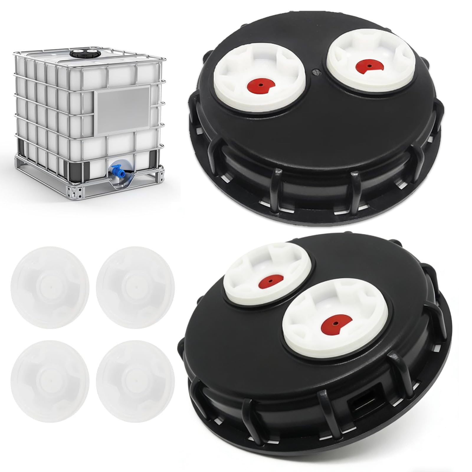 IBC Bouchons de Réservoir 163 mm, 2 Pièces IBC Couvercle de Réservoir Ventilé avec Double Aération, Bouchon de Réservoir IBC avec Bouchon de Rechange 2 Pouces pour Cuve Eau 1000 L