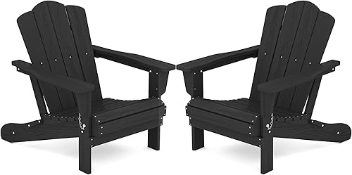 KINGYES Juego de 2 sillas Adirondack plegables de polietileno de alta densidad para todo tipo de clima, sillas Adirondack plegables para patio al