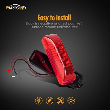 Partsam Pair 3.9 Side Marker & Clearance Light Red Waterproof Black Base Mount 3LED, Sealed Thin Line LED Trailer Marker Clearance or ID Lights w/Miro-Reflectors