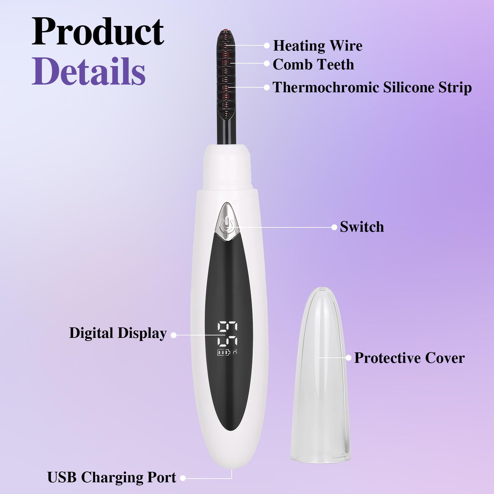 kclkda Heated Eyelash Curler, Heated Lash Curler, 3 Gear Temperature Control Electric Eyelashes Curlers with LED Display - Image 4