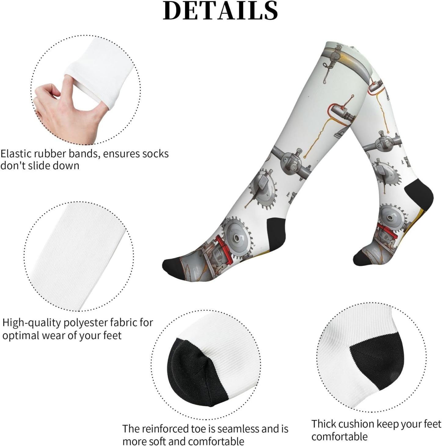 Gears Levers Pipes And Meters Flue Lifting Crane Compression Socks For Women Men 15-20mmhg Graduated Support Circulation Knee High Socks For Nurses Athletic
