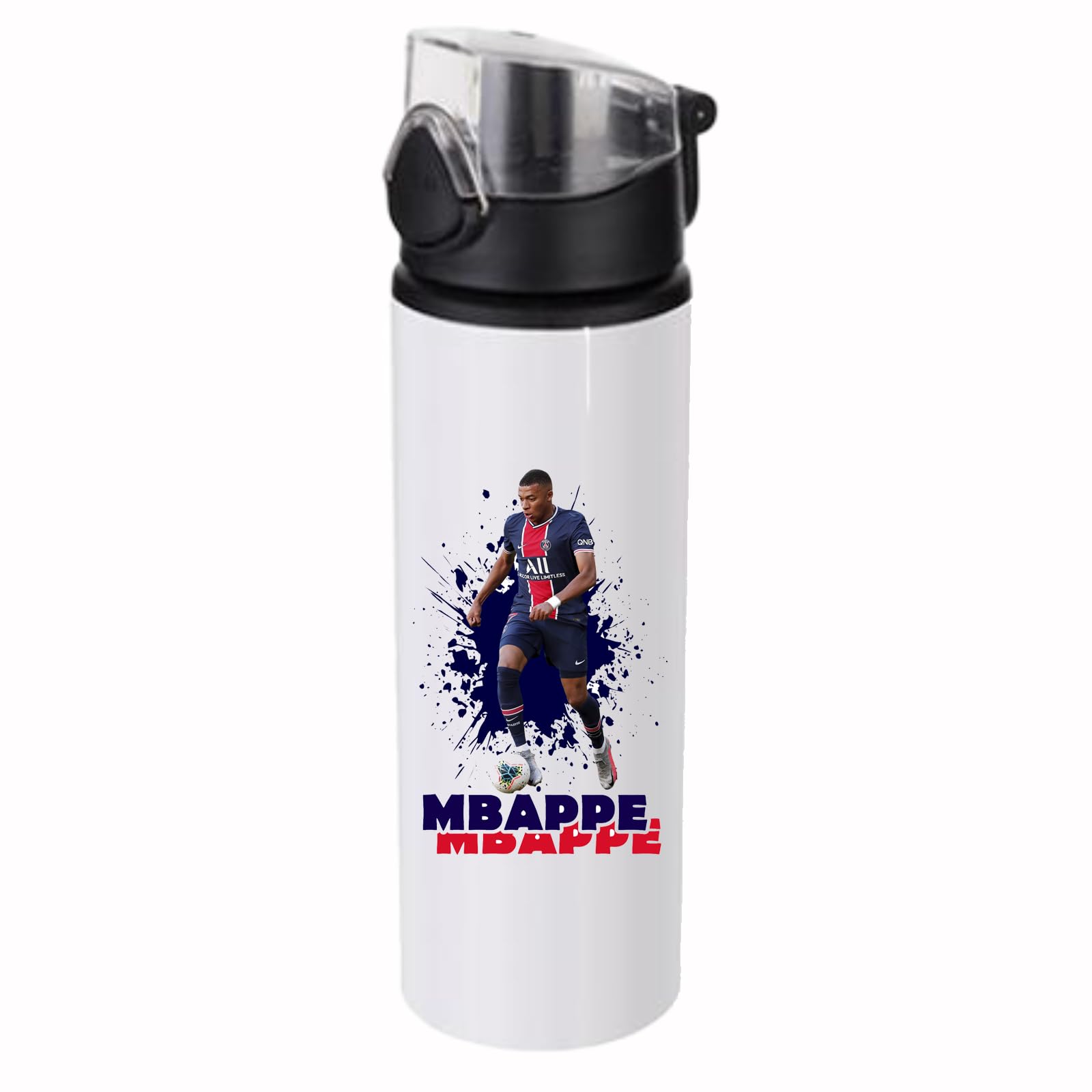 Kylian Mbappe Aluminium Water Bottle, White Glossy Finish