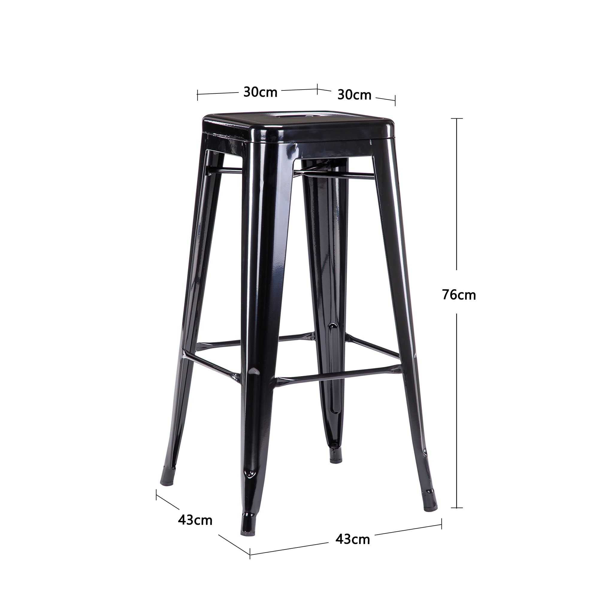 Duhome Sgabello Bar Industriale Esterno, Set di Sgabelli Bar Alto in Metallo, Impilabile Sgabelli da Pranzo, Scandinavian Sgabello Alta per Cucina, Pranzo, Pub, Moderni (Nero, 76cm-4PCS)