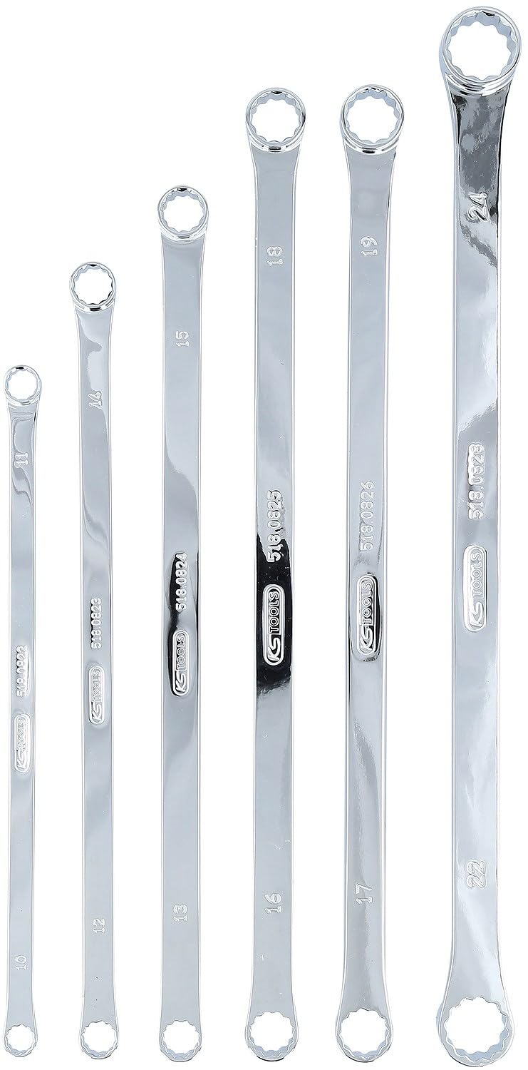 KS Tools 518.0800 CHROMEplus Zestaw podwójnych kluczy oczk,ekstra dlugich, 6-szt, 10x11-22x24mm