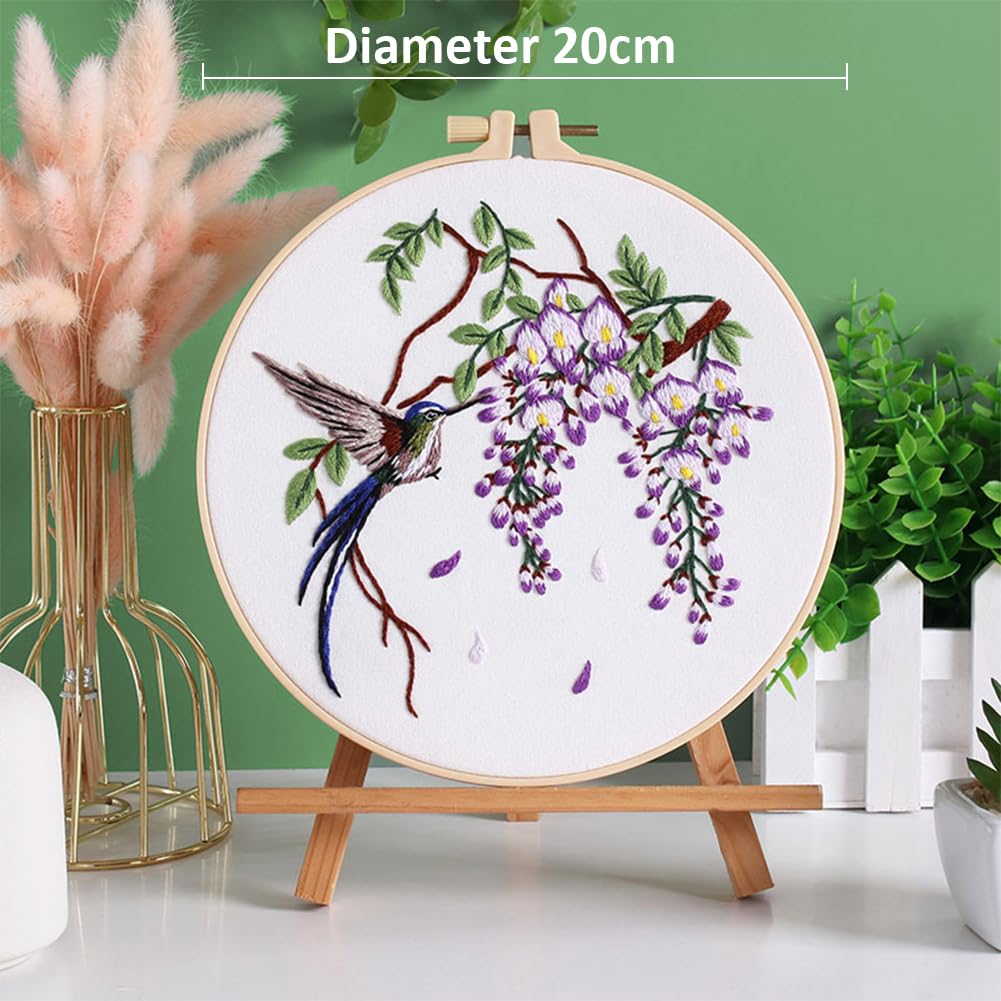 Embroidery Starter Kit With Hummingbird Pattern - Complete DIY Stitch Learning Set For Beginners