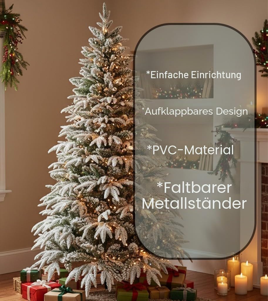 4ft/1.2m Künstlicher Weihnachtsbaum Lappland Tanne - Schnee beflockt Grün 332 PE/PVC Zweigspitzen, klappbarer Metallständer für Haus Weihnachtsdekorationen