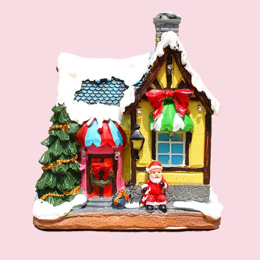 Katutude Christmas Decorations - Resin Christmas Village Houses with LED Lights, Christmas Village Figurines Winter Landscape Christmas Ornaments Collectible Buildings Festival Decor