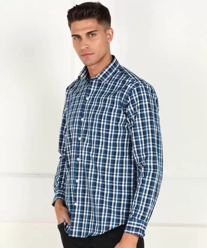 Image of ARDYN Slim Fit Checkered Spread Collar Casual Shirt for Men