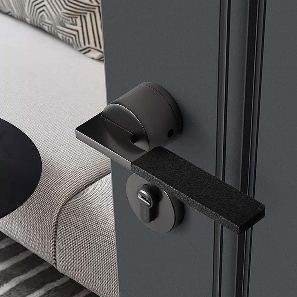Door Knob Lever Mute Magnetic Door Lock Door Levers, Indoor Door Handle with Key for Bedroom Bathroom Study Office Cloakroom Door Lock with Handle (Color : Black 50mm-70mm)