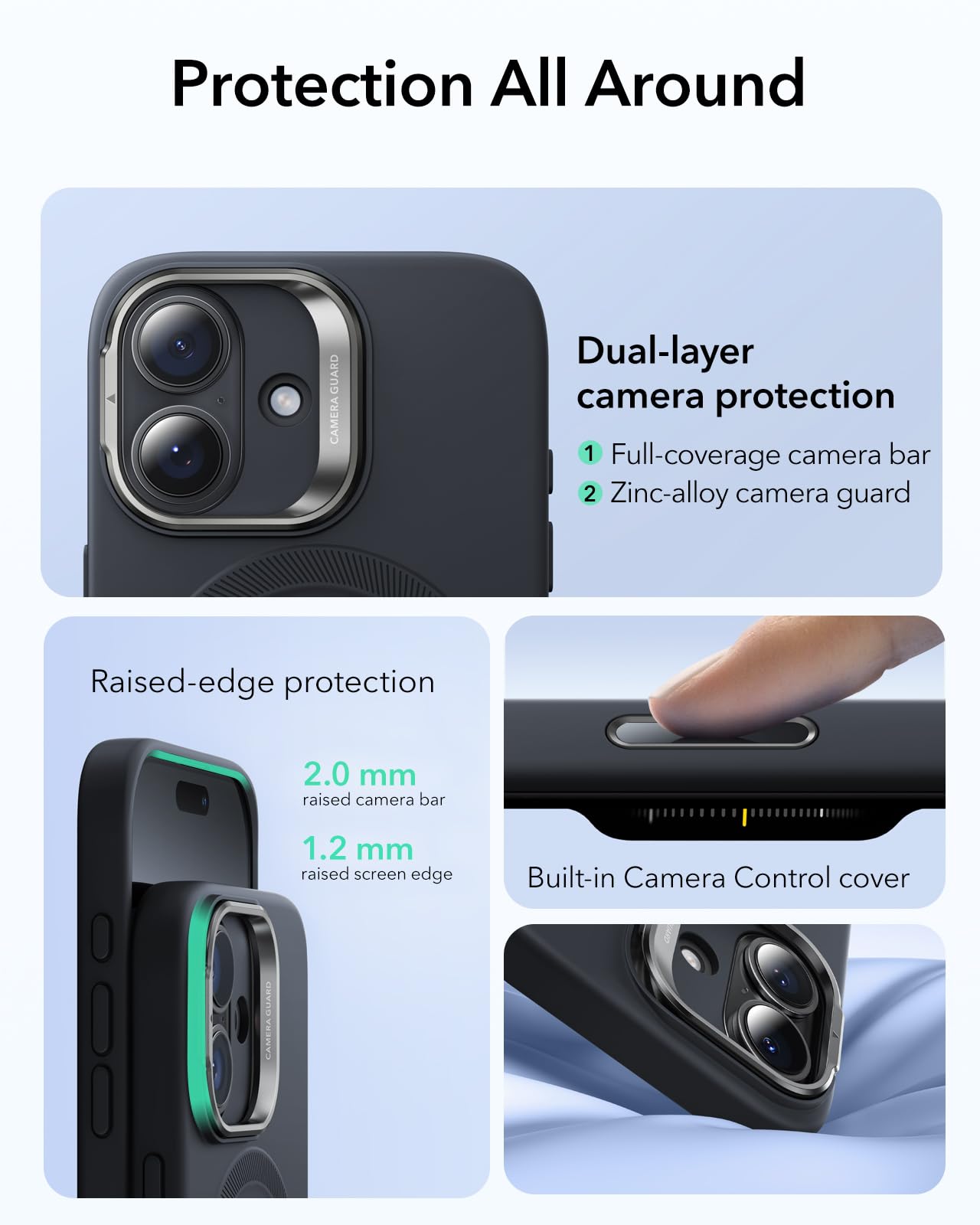 ESR Cover per iPhone 17, Compatibile con MagSafe, Custodia in silicone, Protezione antiurto di livello militare, Supporto Stash, Copertura per il controllo della fotocamera, Nero