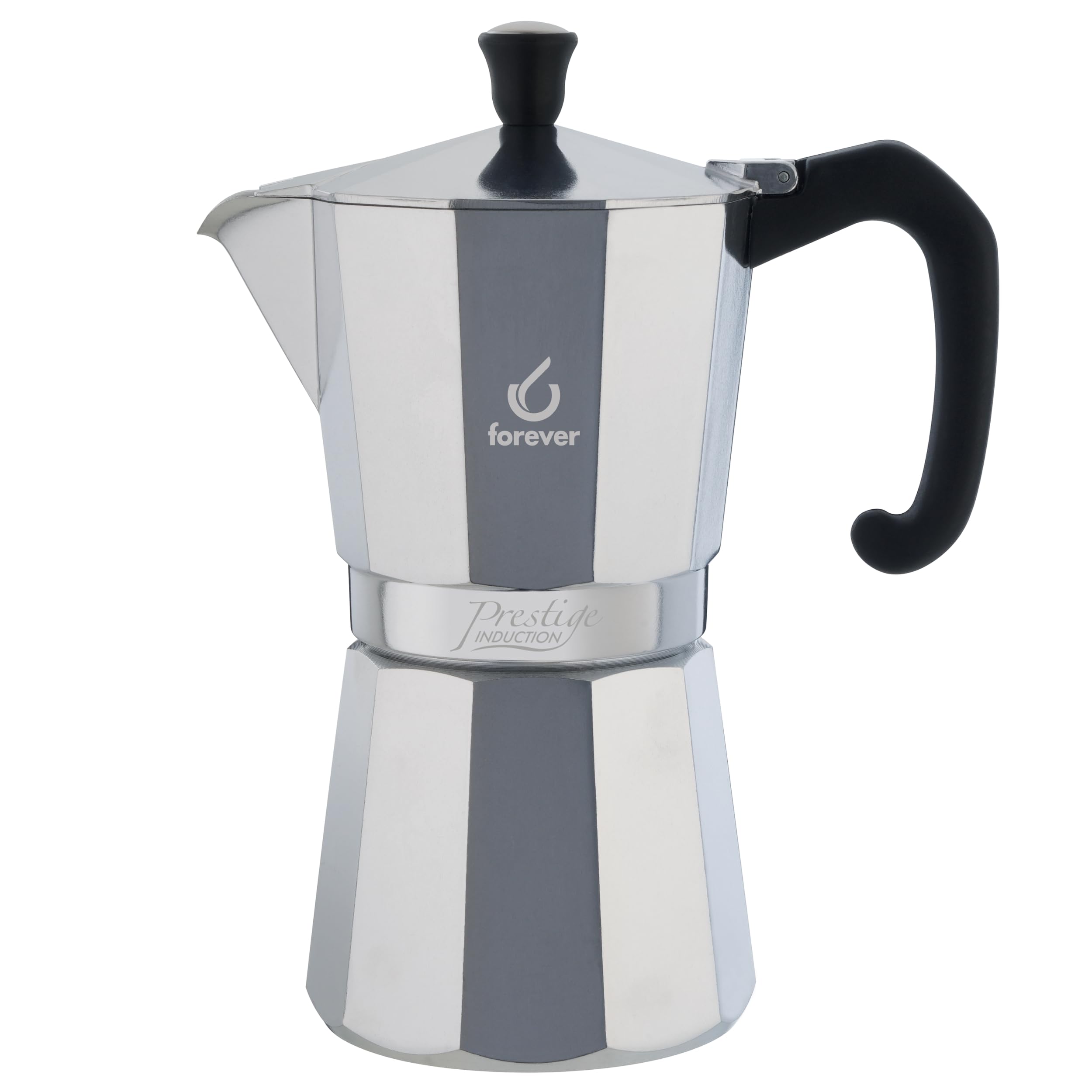 FOREVER Espressokocher für Induktion, Miss Moka Prestige Induction, Espressokocher für Zuhause, tragbare Kaffeemaschine für Reisen, inklusive Silikondichtung (9 Tassen)