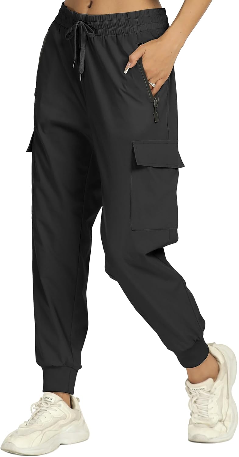 Buauty Womens Joggers Quick Dry Lightweight Cargo Joggers Hiking Pants with Pockets Elastic Waist for Travel and Camping