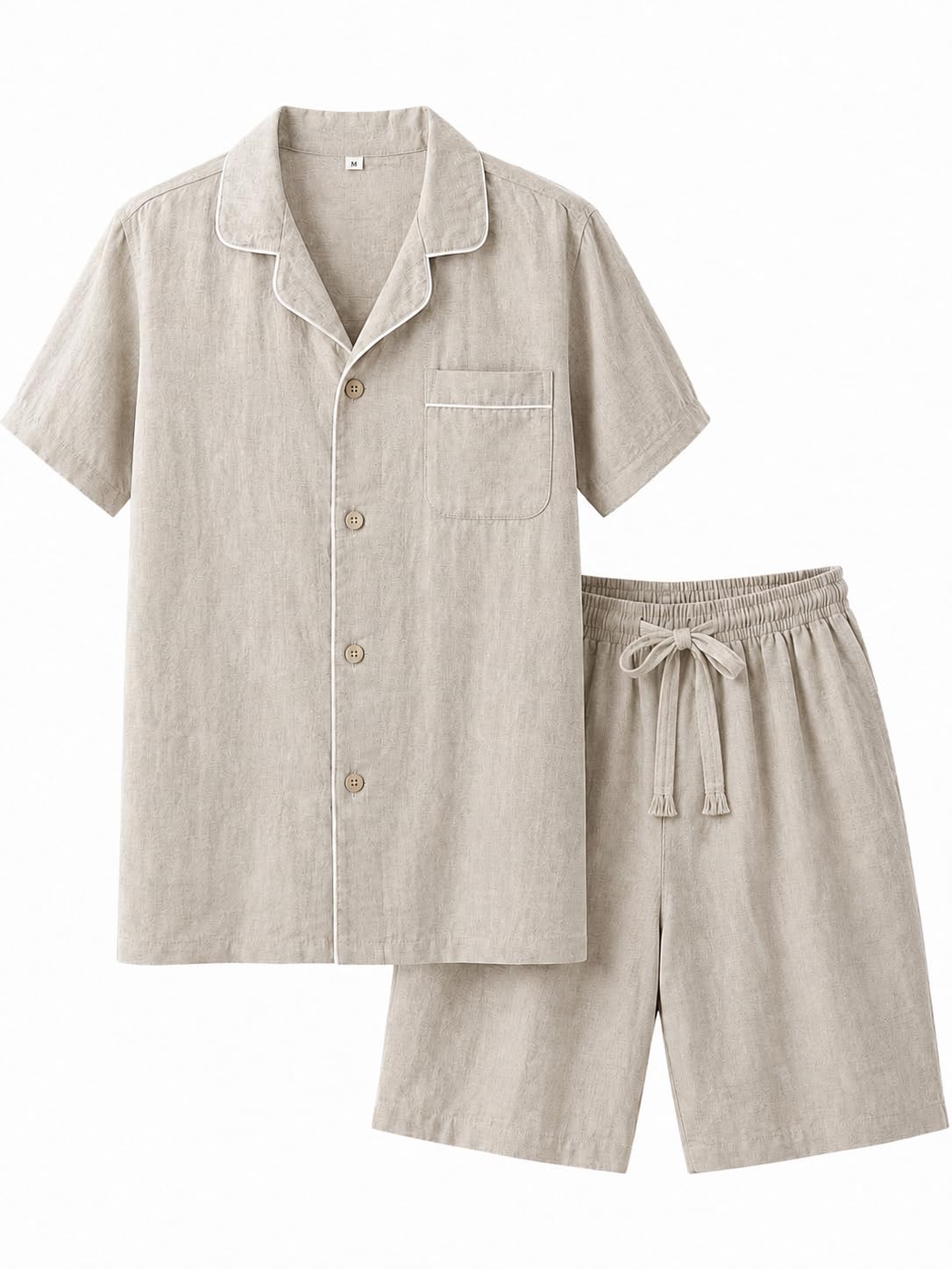RAKUYUME Herren Leinen Pyjama Set, Sommer, Kurzarm
