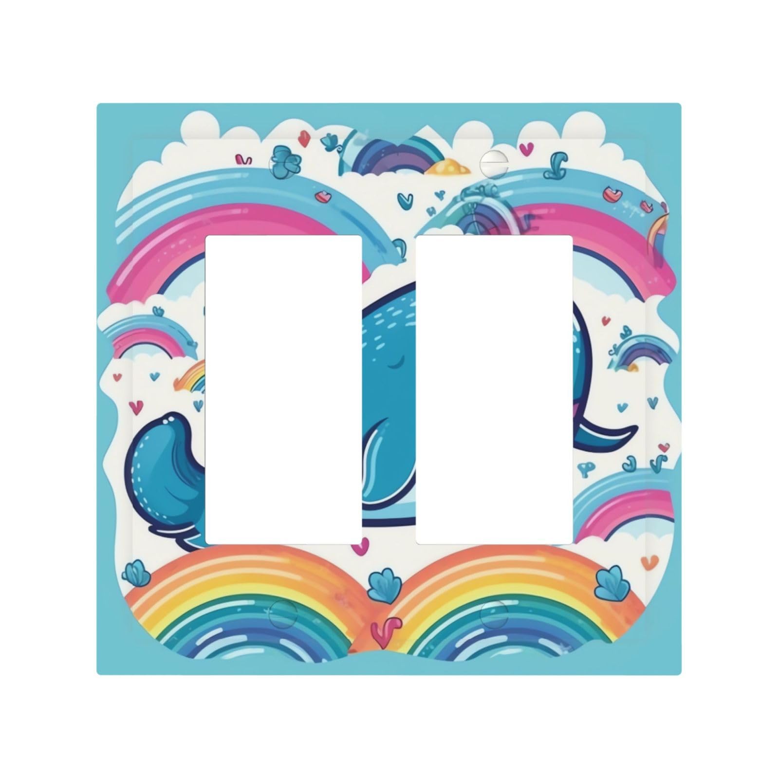 2-Gang Light Switch Cover Cartoon whale and rainbow Wall Plate for Electrical Outlets Double Decorator Wall Plates 4.9" x 5" Mid-size Receptacle Outlet Covers Blank Faceplate Cover