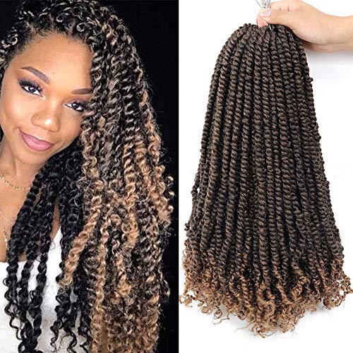 7 Packs Pre-Twisted Passion Twist Hair 18 Inch Long Water Wave Passion Twist Crochet Hair Briads Pre-Looped Passion Twist Low Temperature Fiber Braiding Hair Extensions 16Root/Pack (18INCH, 1B-27)