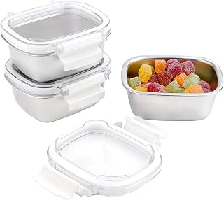 3 Piece Stainless Steel Containers with Lids, 8.5oz Food Storage Containers Leakproof Lunch Small Snack Boxes, Reusable Meal Prep Containers Suitable for Dips, Condiments, Snacks