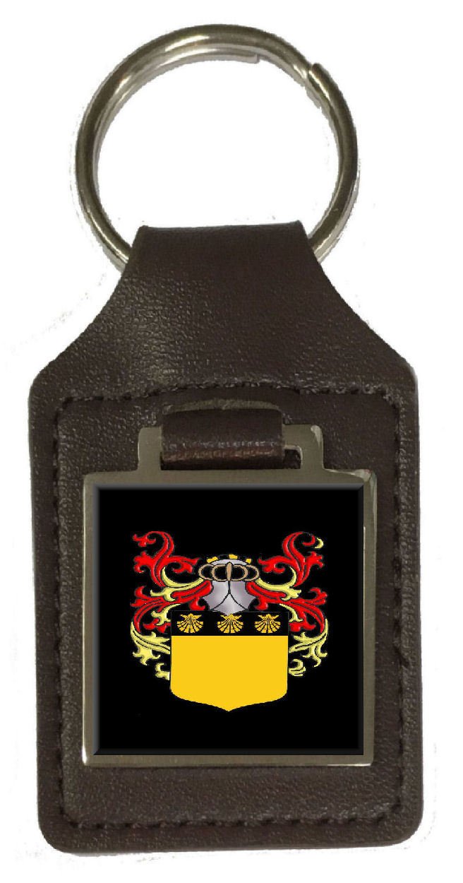Graham - Llavero de piel marrón grabado con escudo de armas con escudo de la familia, Brown, Moderno
