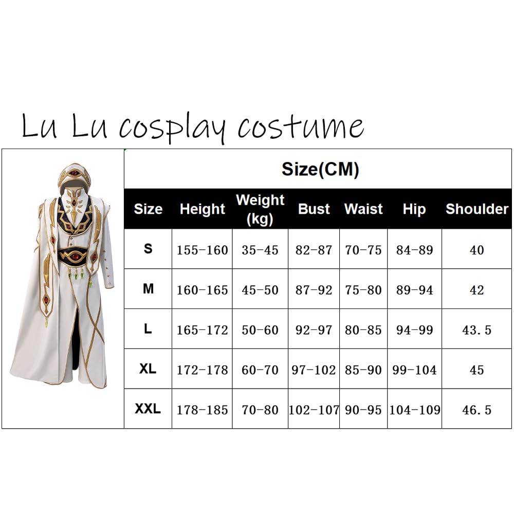 Zhongkaihua Lelouch - Disfraz de anime para cosplay, uniforme completo para hombre, disfraz de cómic con juego de rol, disfraz de carnaval y Halloween