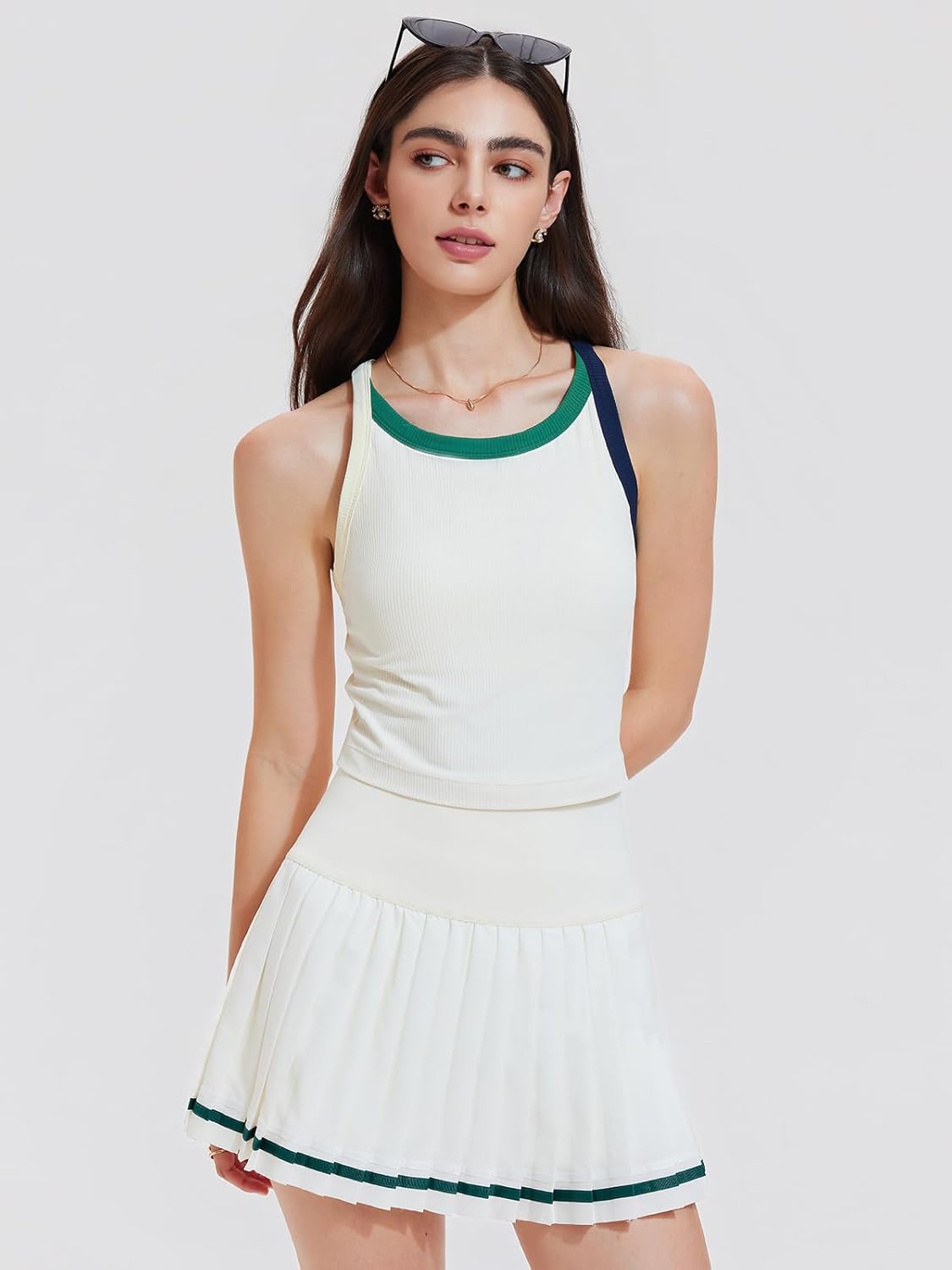 Tennis Skirt Set for Women 2 Piece Racerback Tank Top Golf Dress Activewear for Out... - Image 3