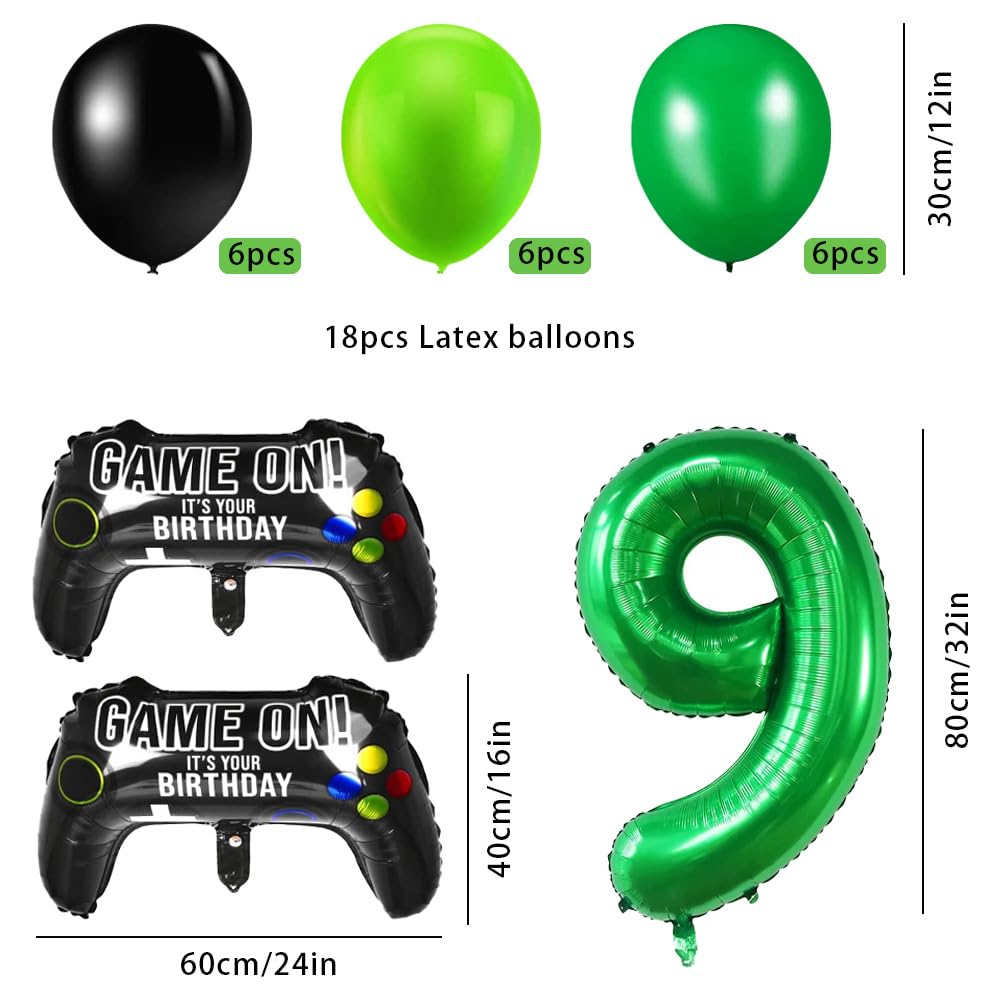 Liitata Videogioco 9° compleanno, decorazione per ragazzi giocatori, compleanni, feste, numero 9, palloncini blu, grande controller, palloncini a forma di stella per bambini ragazzi compleanni feste